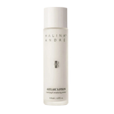 A tall, cylindrical white bottle of Halina André Azelaic Lotion with black text, centered on a clean white background with a soft reflection below.