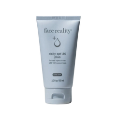 blue tube with daily spf 30 plus and face reality logo
