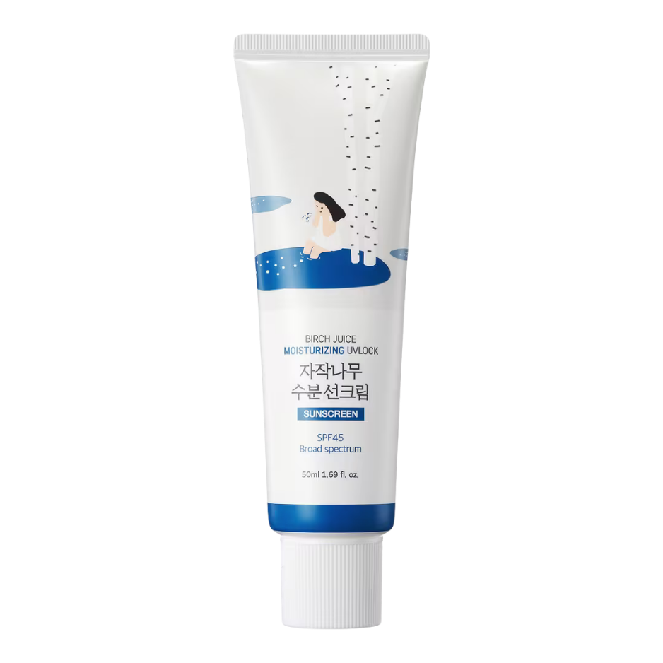 Tube of sunscreen with cartoon character on a white background