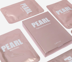 Pearl brightening sheet mask set by LAPCOS with pink packaging and white text.