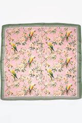 Floral Bird Print Silky Feel Bandana Scarf