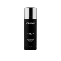 Black serum bottle with silver cap labeled clearcode serum
