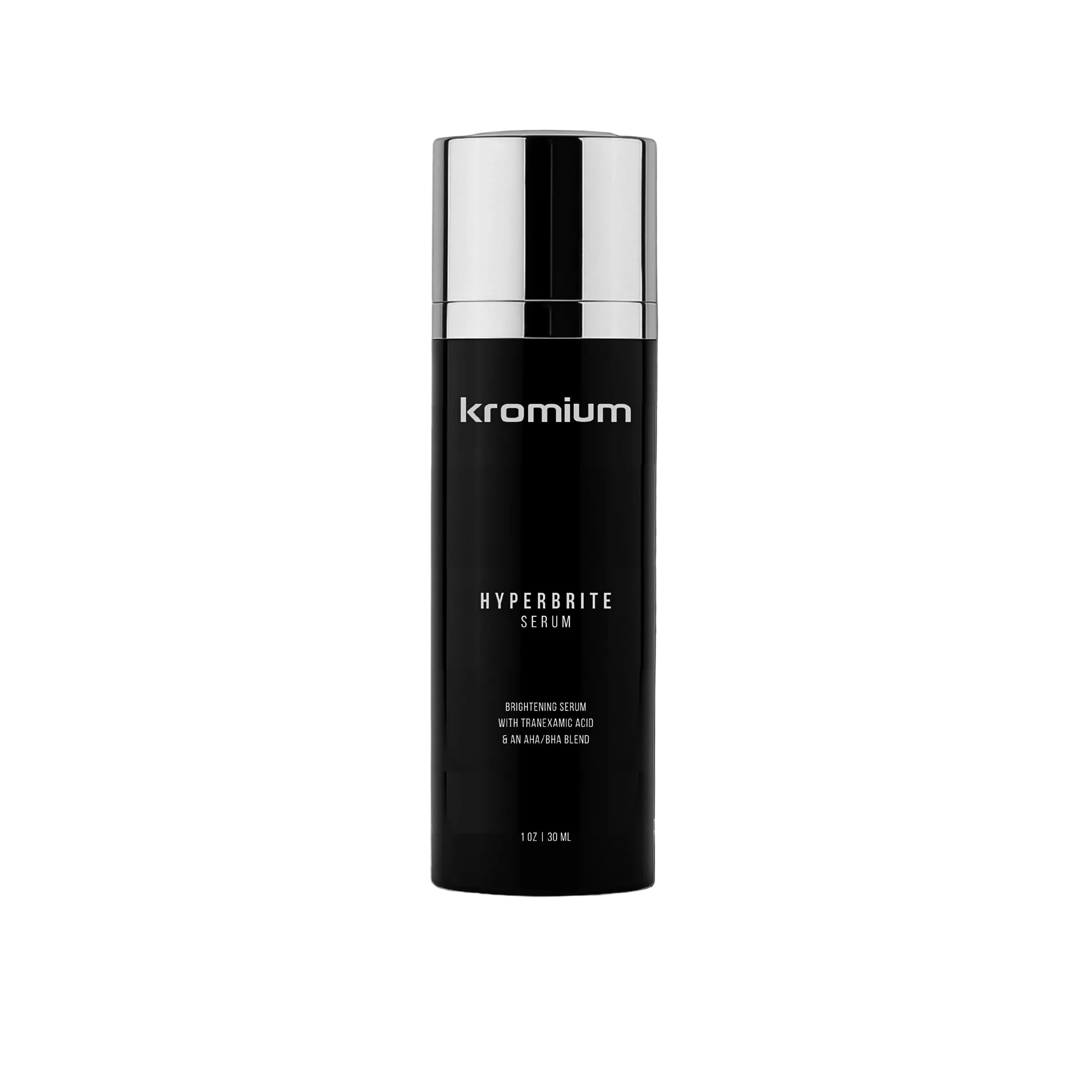 Black serum bottle with silver cap abeled hyperbrite serum