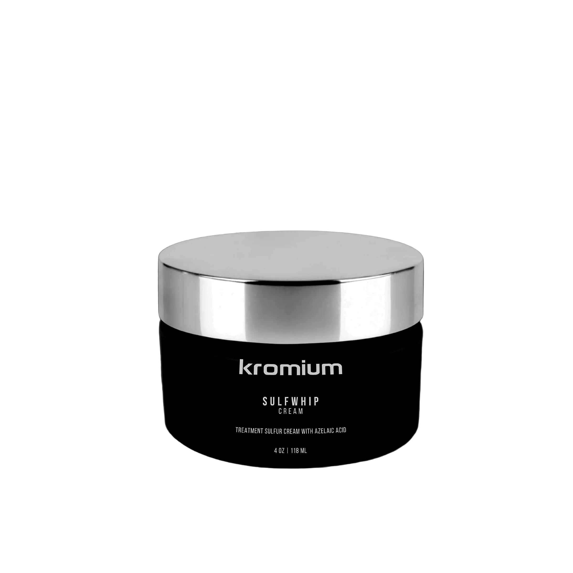 Black jar of kromium Sulwhip Cream on a dark background